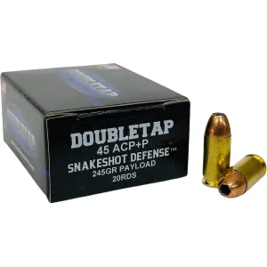 DoubleTap SnakeShot Defense 45 ACP +P Ammo 245 Grain Jacketed Hollow Point and Shot Box of 20