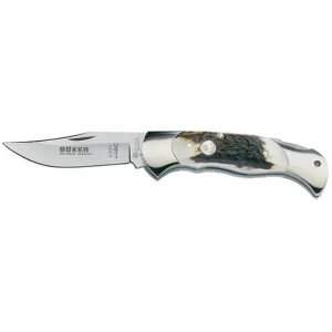 Boker Knives Stag Lock Blade Hunter Pocket Knife 3.125" Drop Point 440C Stainless Blade Genuine Stag Handle Brown