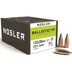 Nosler Ballistic Tip Hunting 303 Caliber, 7.7mm Japanese, 7.62x39mm (310 Diameter) Bullets 123 Grain Polymer Tip Box of 50