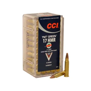 CCI 17 Hornady Magnum Rimfire (HMR) Ammo 16 Grain Speer TNT Green Solid Hollow Point Box of 500 (10 Boxes of 50)