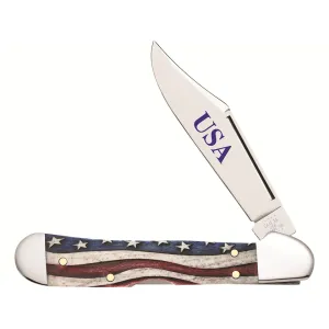 Case Mini CopperLock Pocket Knife 2.72" Clip Point Surgical Steel Mirror Polished Blade Bone Handle American Flag