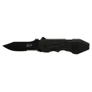 Smith & Wesson M&P Assisted Opening Folding Pocket Knife 3.6" Serrated Drop Point 4034 Stainless Steel Blade Aluminum Handle Black