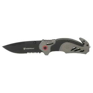 Smith & Wesson S.A. Assisted Opening Folding Knife 3.25" Black Serrated Clip Point 8Cr13MoV Stainless Steel Blade Aluminum & Rubber Handle Black/Gray