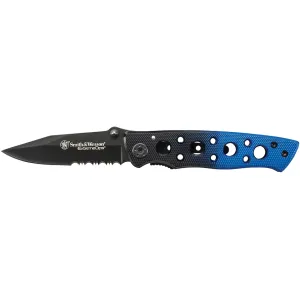 Smith & Wesson CK111S Pocket Knife 3.1" Partially Serrated Clip Point 7Cr17MoV Black Oxide Blade Aluminum Handle Black/Blue