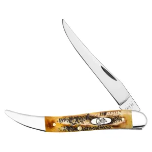 Case Medium Texas Toothpick Pocket Knife 3.4" Clip Point Tru-Sharp Mirror Polished Blade 6.5 BoneStag Handle Brown