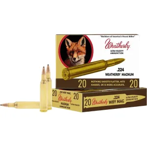 Weatherby Retro 224 Weatherby Magnum Ammo 55 Grain Hornady V-Max Polymer Tip Box of 20