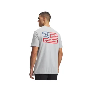 Under Armour Men's Freedom Fish Short Sleeve T Shirt Mod Gray Light Heather/Wham Blue 2XL