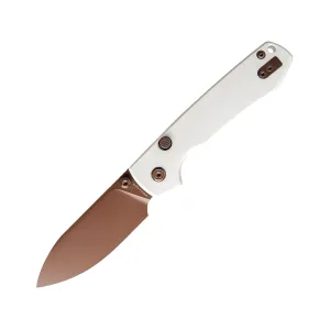 Vosteed Raccoon Top Liner Lock Pocket Knife 3.25" Drop Point Sandvik 14C28N Copper Blade G-10 Handle White