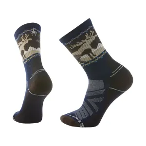 Smartwool Men's Hike Light Cushion Mountain Moose Mid Crew Socks Deep Navy Medium