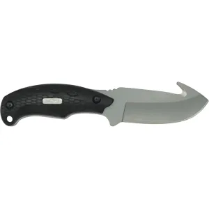 Old Timer Copperhead Fixed Blade Knife 3.67" Drop Point with Gut Hook Carbon Bead Blasted Blade Rubber Handle Black