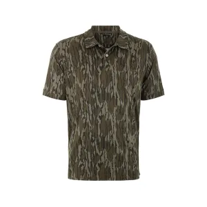 Drake Men's Performance Print Short Sleeve Polo Mossy Oak Original Bottomland Medium