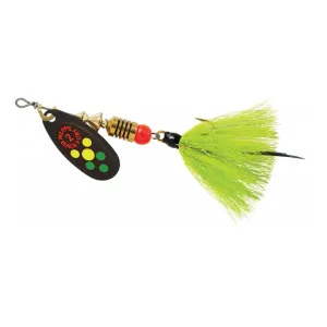 Mepps Aglia Black Fury Dressed Inline Spinner 1/6oz Chartreuse Tail Hot Firetiger Blade