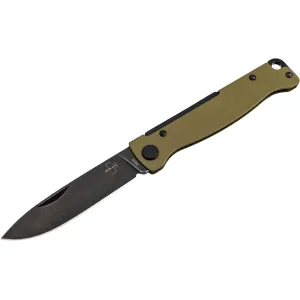 Boker Knives Atlas Pocket Knife 2.68" Drop Point Sandvik 12C27 Black Blade Stainless Steel Handle OD Green