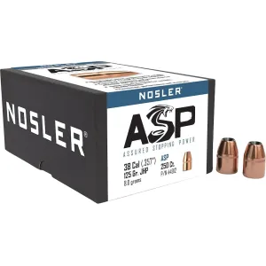 Nosler ASP (Assured Stopping Power) 38 Caliber (357 Diameter) Bullets 125 Grain Jacketed Hollow Point Box of 250