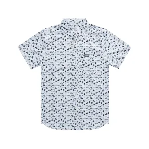 Burlebo Men's Performance Short Sleeve Shirt On The Water Cream/Navy Large