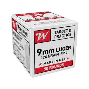 Winchester USA White Box 9mm Luger Ammo 124 Grain Full Metal Jacket Case of 1000 (20 Boxes of 50)