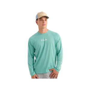 Huk Men's Airweight Long Sleeve Crew Neck Shirt Marine Blue Heather XL
