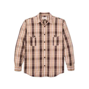 Filson Men's Washed Feather Cloth Long Sleeve Shirt Brown Multicolor Plaid 2XL
