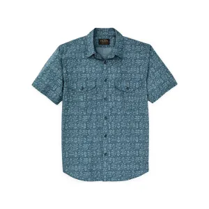 Filson Men's Washed Feather Cloth Short Sleeve Shirt Blue/Print 2XL