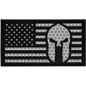 Merica Life IR Reflective Fabric US Flag with Molon Labe Spartan Morale Patch