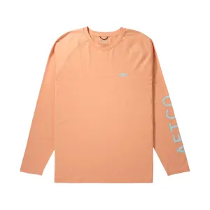AFTCO Men's Samurai Long Sleeve Crew Neck Shirt Coral Sands Heather Large