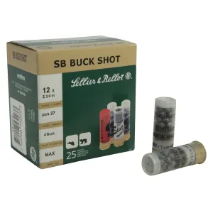 Sellier & Bellot 12 Gauge Ammo 2-3/4" #4 Buckshot 27 Pellets Box of 25