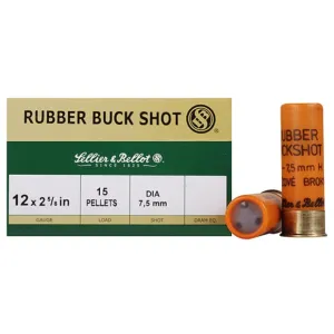 Sellier & Bellot 12 Gauge Ammo 2-5/8" Rubber Buckshot 15 Pellets Box of 25