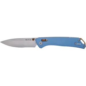 Buck Knives Nomad Pocket Knife 3.25" Drop Point D2 Stonewashed Blade Aluminum Handle Blue