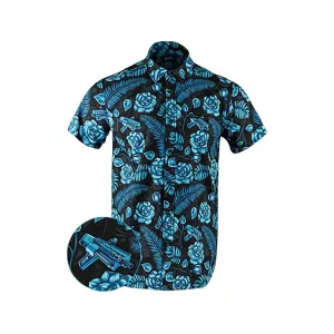 Retro Rifle Men's Shotgun Safari Short Sleeve Shirt Light Blue Large