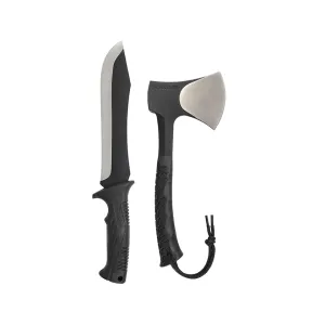 Schrade Hatchet and Machete Combo 3Cr13 Stainless Steel Blades TPR Handles Black