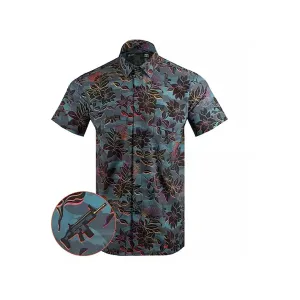 Retro Rifle Men's Tropical Tiger Short Sleeve Shirt Neon Blue XL