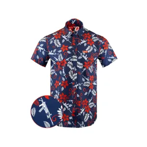 Retro Rifle Men's Patriotic Hawaiian Short Sleeve Shirt Red, White, & Blue 2XL