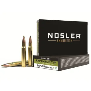 Nosler E-Tip 8x57mm JS Mauser (8mm Mauser) (323 Diameter) Ammo 180 Grain Expansion Tip (E-Tip) Polymer Tip Lead Free Box of 20