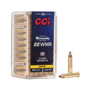 CCI 22 Winchester Magnum Rimfire (WMR) Ammo 30 Grain Hornady V-Max Polymer Tip Box of 500 (10 Boxes of 50)