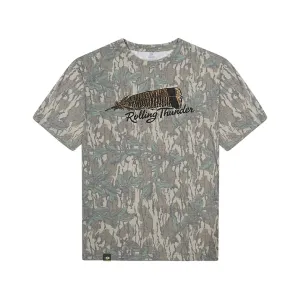 Rolling Thunder Game Calls Men's Turkey Feather Short Sleeve Crew Neck T Shirt Washed Out Mossy Oak Greenleaf Medium