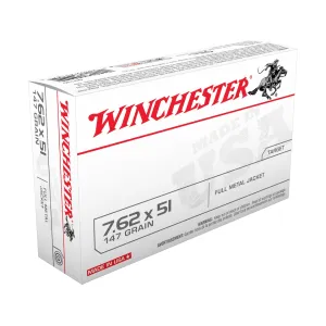 Winchester USA 7.62x51mm NATO Ammo 147 Grain Full Metal Jacket Case of 200 (10 Boxes of 20)