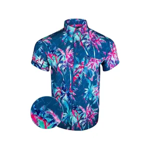 Retro Rifle Men's AK's and Vacays Short Sleeve Shirt Pink/Blue Large