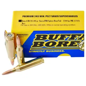 Buffalo Bore Supercharged Pelt Saver 243 Winchester Ammo 90 Grain Full Metal Jacket Box of 20