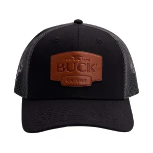 Buck Knives Men's Leather Patch Mesh Snapback Hat Black One Size Fits Most