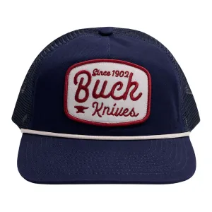 Buck Knives Men's Rounded Felt Patch 5-Panel Mesh Snapback Hat Navy One Size Fits Most