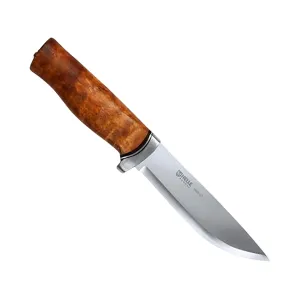 Helle GT Fixed Blade Knife 4.84" Drop Point Laminated Satin Blade Curly Birch Handle Brown
