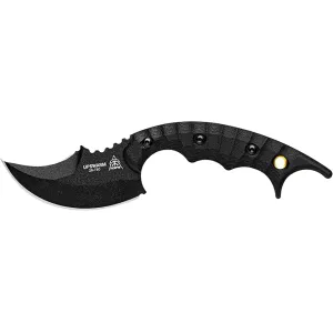 TOPS Knives Upswarm Double Edge Fixed Blade Knife 3" Upswept 1095 Black Traction Blade Canvas Micarta Handle Black