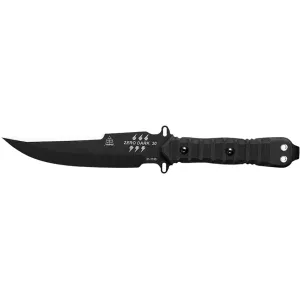 TOPS Knives Zero Dark 30 Fixed Blade Knife 6" Drop Point 1095 Black Traction Blade Linen Micarta Handle Black