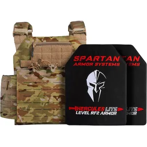 Spartan Armor Achilles Plate Carrier with Hercules LITE Level RF2/III+ Lightweight Ballistic Plates Multicam