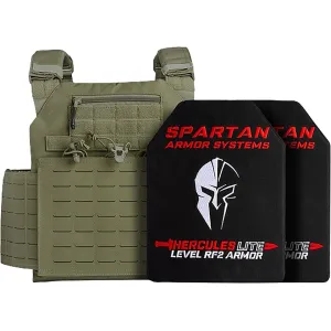 Spartan Armor Achilles Plate Carrier with Hercules LITE Level RF2/III+ Lightweight Ballistic Plates OD Green