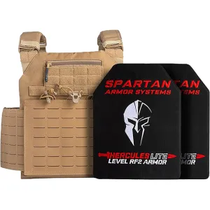 Spartan Armor Achilles Plate Carrier with Hercules LITE Level RF2/III+ Lightweight Ballistic Plates Coyote Brown