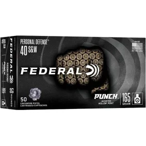 Federal Premium Personal Defense Punch 40 S&W Ammo 165 Grain Jacketed Hollow Point Box of 50