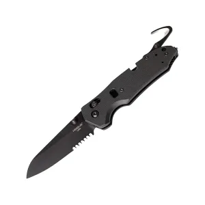 Hogue Trauma Folding Knife 3.5" Partially Serrated Sheepsfoot N680 Black Cerakote Blade G-10 Handle Black