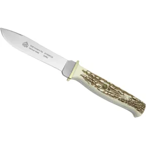 PUMA SGB Hunter's Pal Fixed Blade Knife 4" Drop Point DIN 1.4116 Satin Blade Commando Stag Handle White