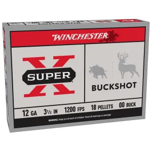 Winchester Super X 12 Gauge Ammo 3-1/2" #00 Buckshot 18 Pellets Case of 250 (50 Boxes of 5)